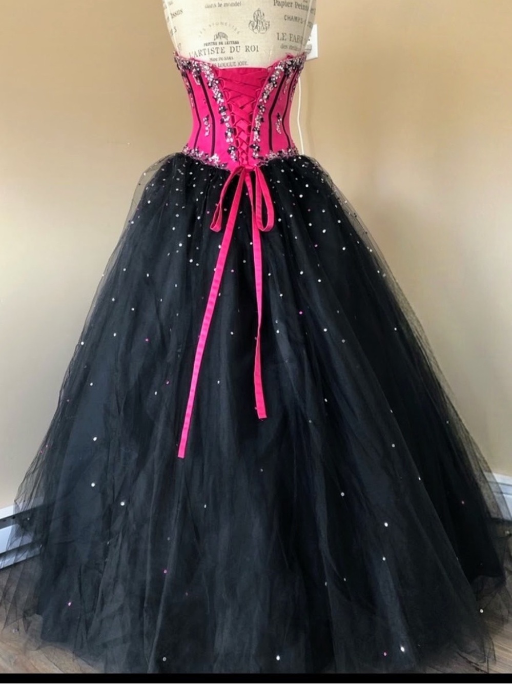 Ball Gown, Sequenced Satin Tulle, Pink & Black (size 9) - Picture 5 of 14